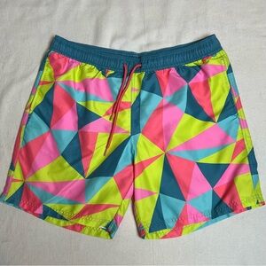 MAD ENGINE Geometric Print Multicolored Lined Swim Trunks Men’s Size Large
